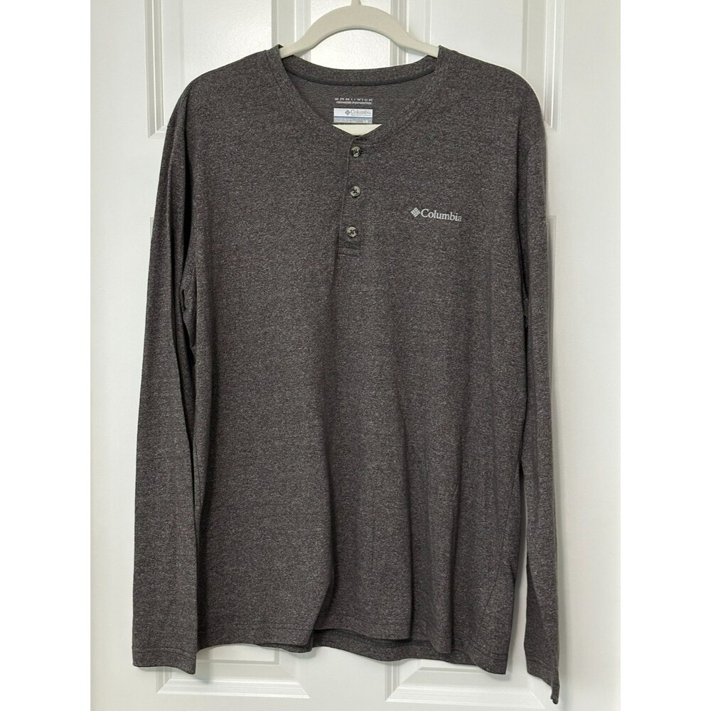 Columbia Omni Wick Henley Shirt L Gray Long Sleeve Outdoor Hiking Athleisure